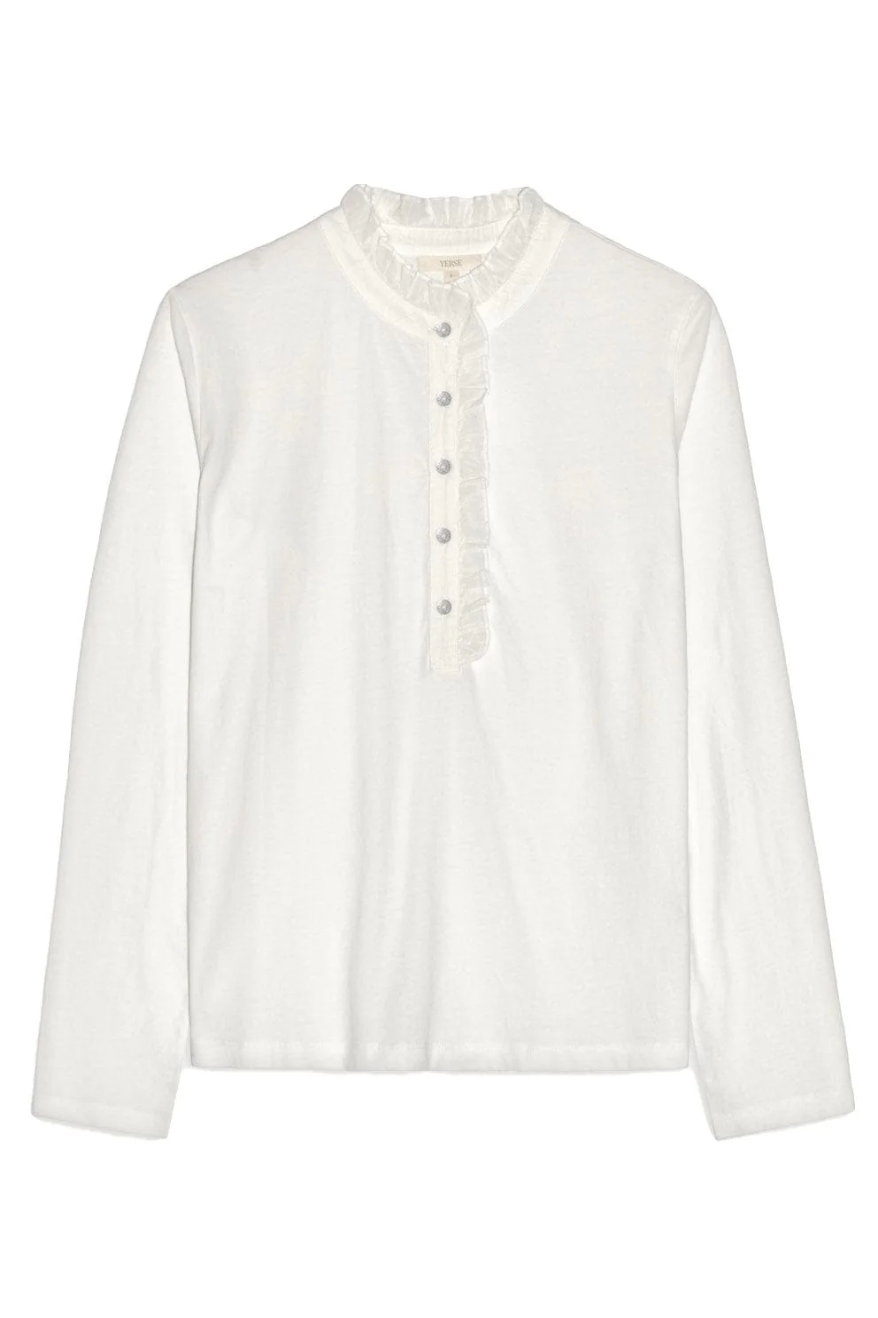 Long Sleeve Top with Ruffle Detail - White