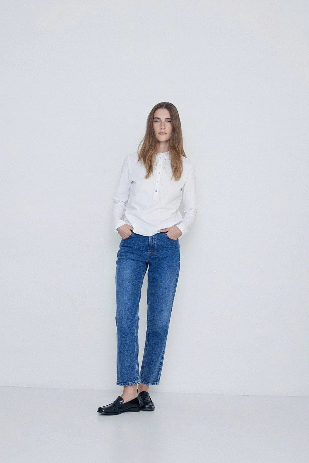 Long Sleeve Top with Ruffle Detail - White - Image 3