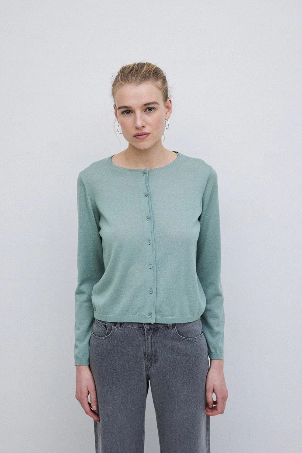 Maria Superfine Merino Wool Cardigan - Greenish Green - Image 2