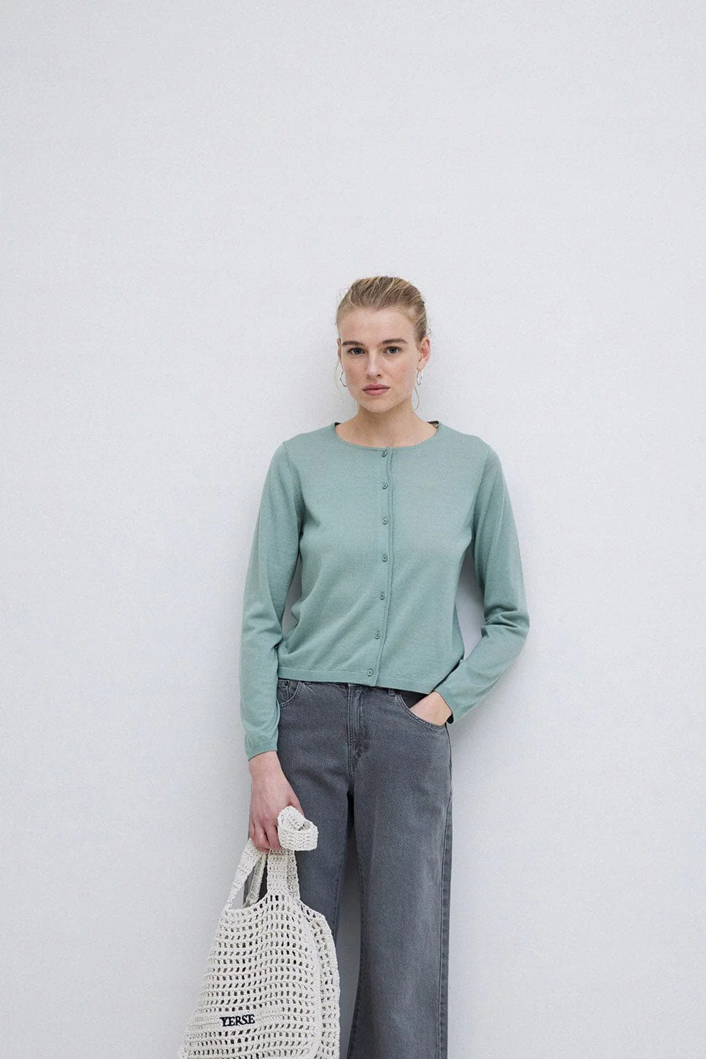 Maria Superfine Merino Wool Cardigan - Greenish Green - Image 4