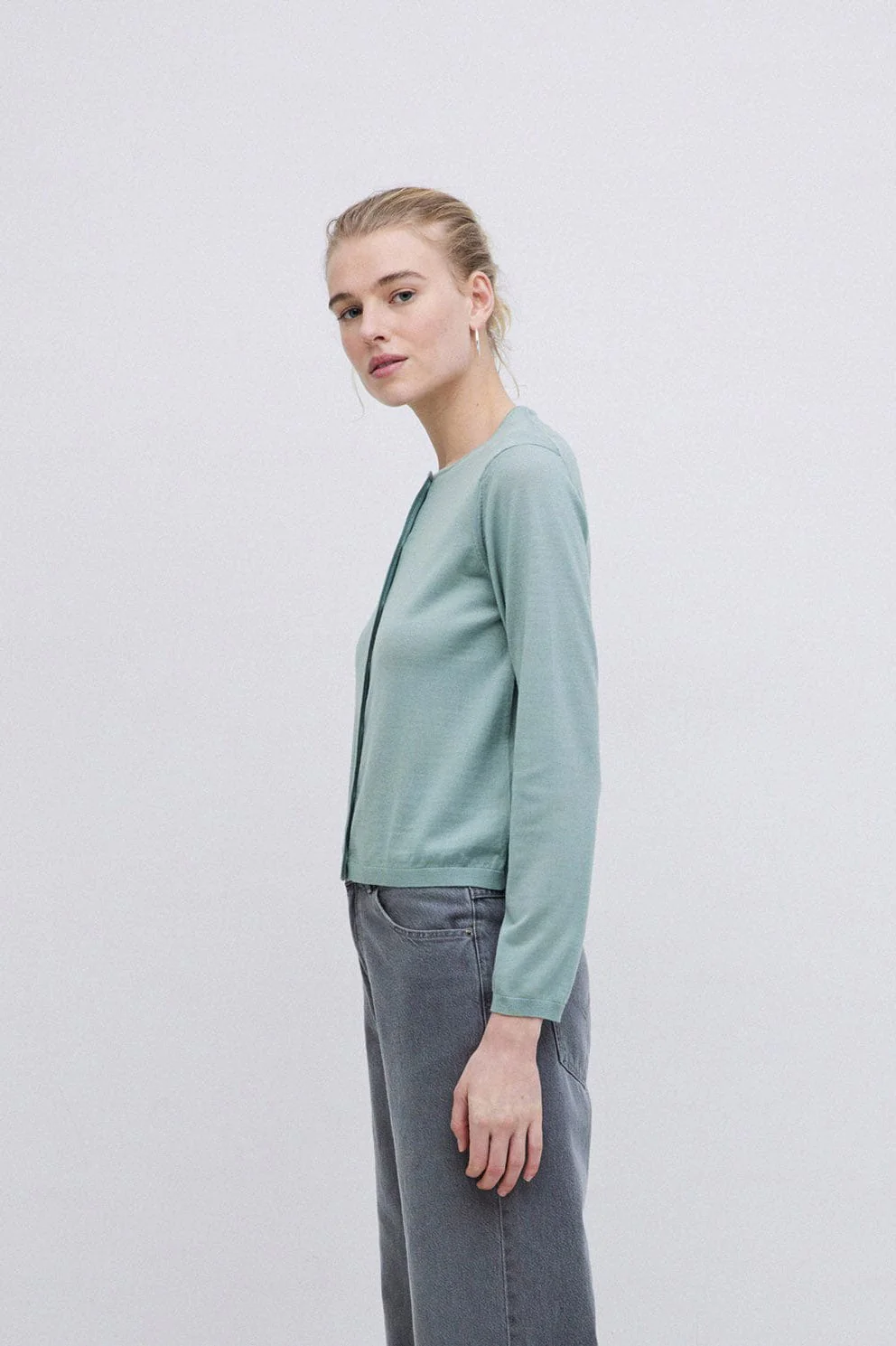 Maria Superfine Merino Wool Cardigan - Greenish Green - Image 5