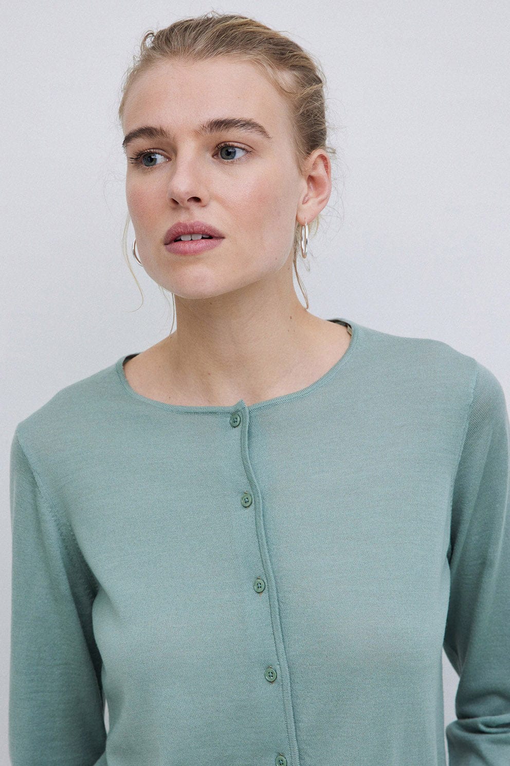 Maria Superfine Merino Wool Cardigan - Greenish Green - Image 6