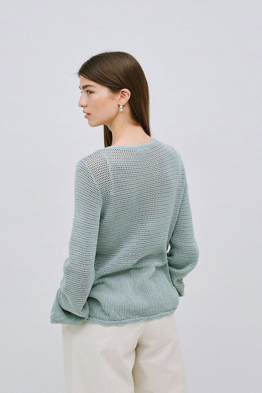 Net Cotton Openwork Tie Detail Knit - Verde Claro - Image 3