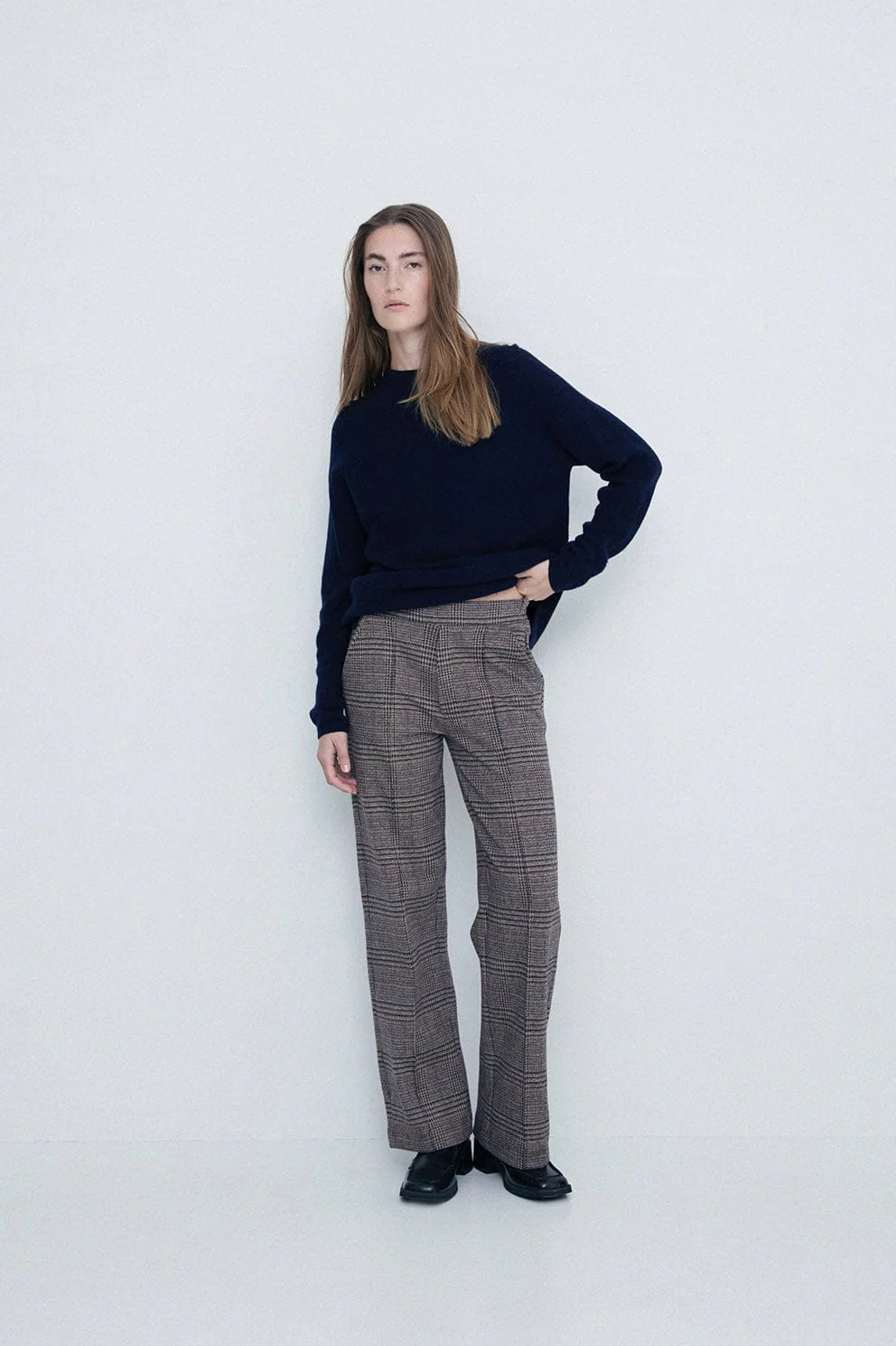 Plaid Knit Trousers - Chocolate - Image 3