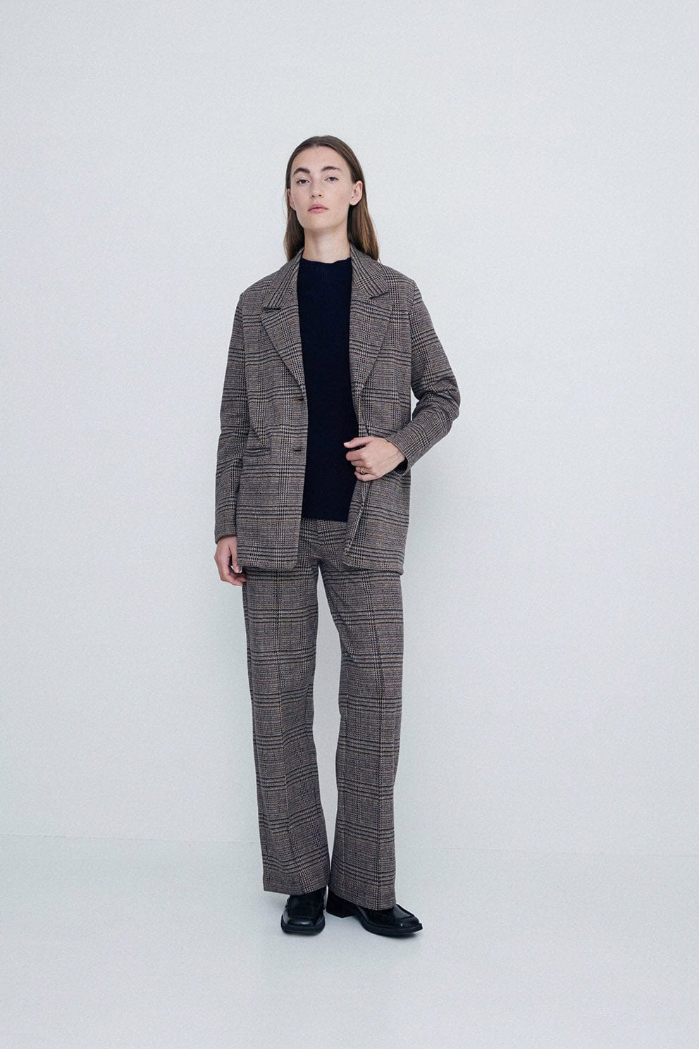 Plaid Knit Trousers - Chocolate - Image 4