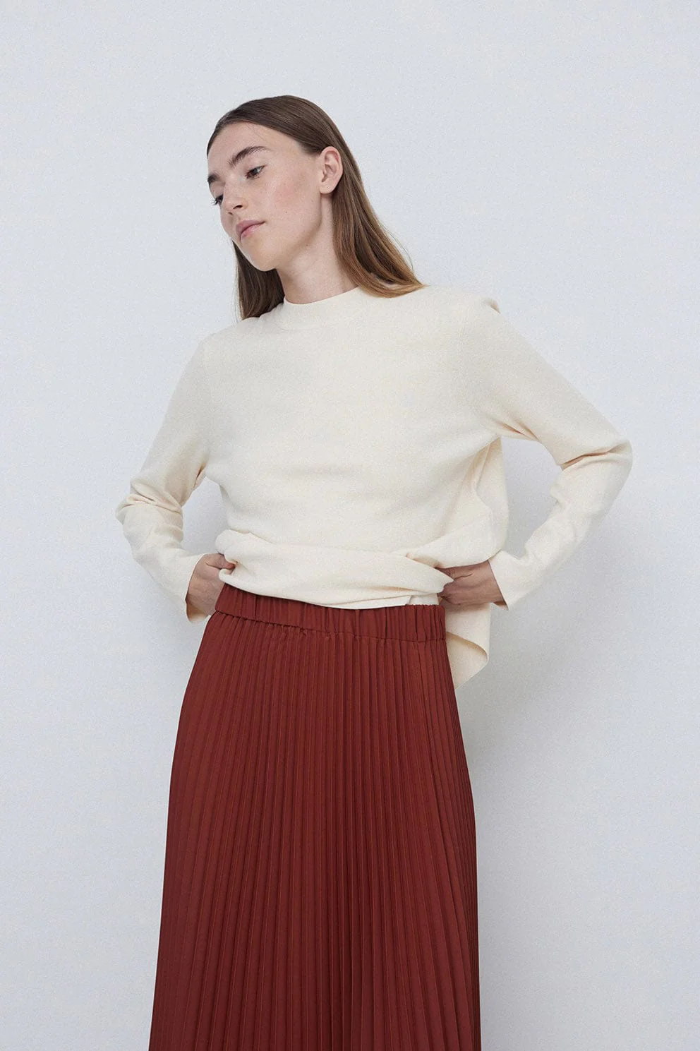 Pleated Midi Skirt - Terracotta - Image 3