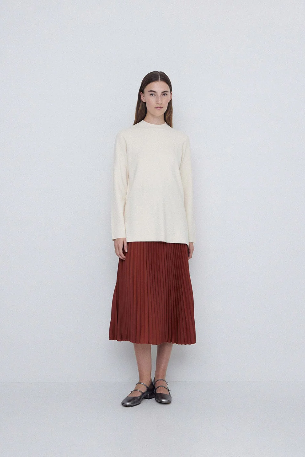 Pleated Midi Skirt - Terracotta - Image 4
