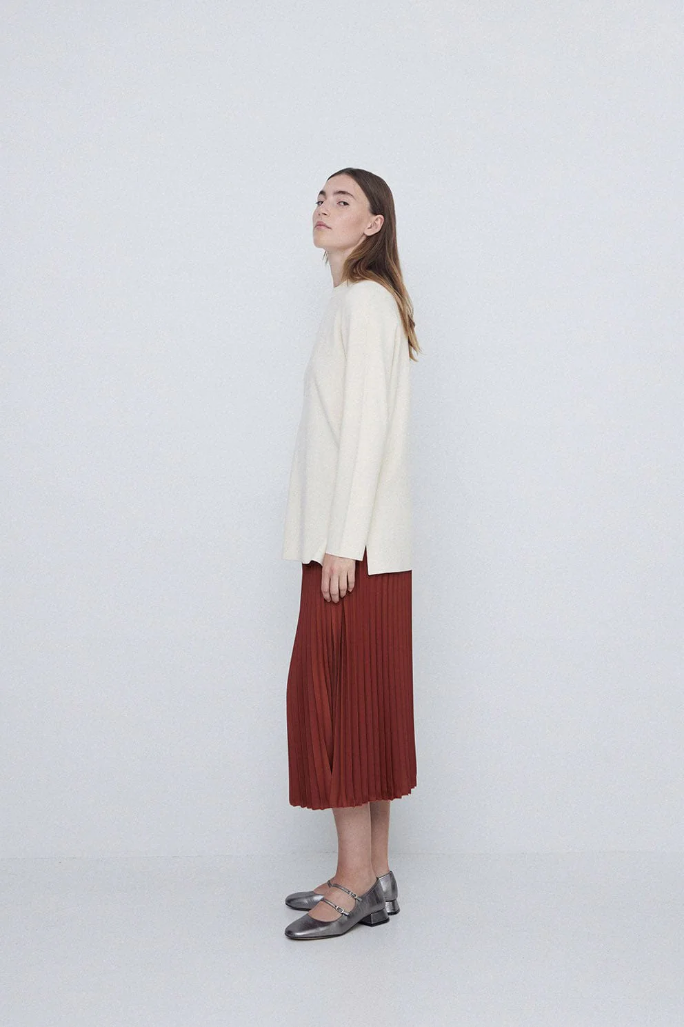 Pleated Midi Skirt - Terracotta - Image 5