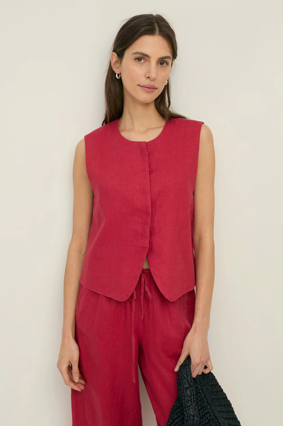 Pure Linen Vest - Raspberry