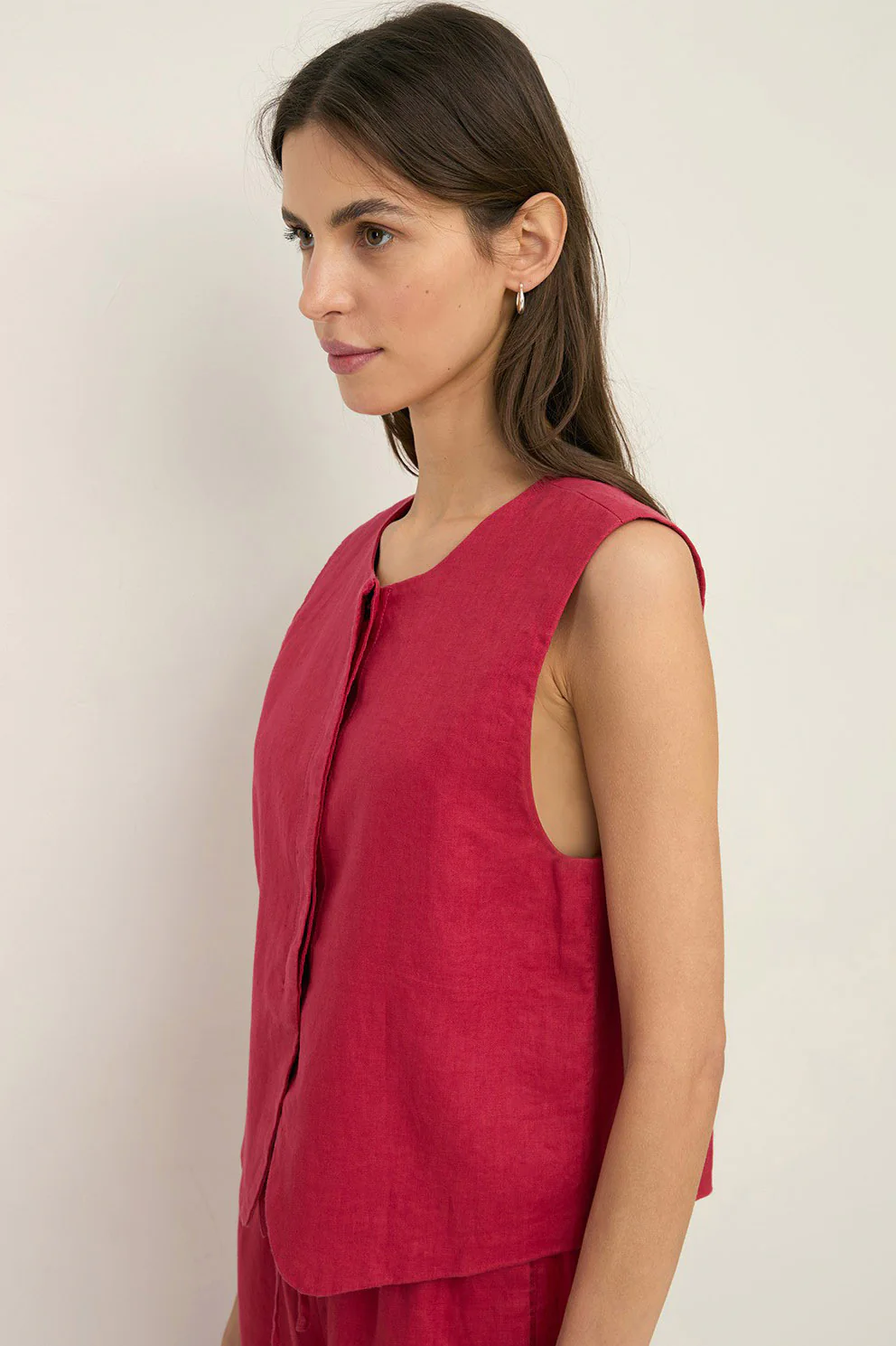 Pure Linen Vest - Raspberry - Image 2
