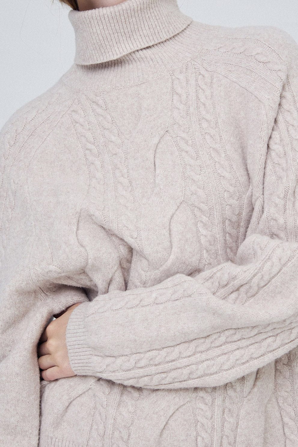 Roll Neck Jumper with Cable Detail - Stone - Image 5