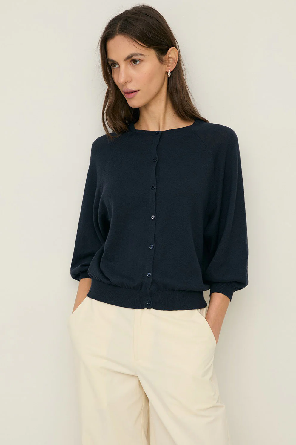 Round Neck Cardigan - Navy