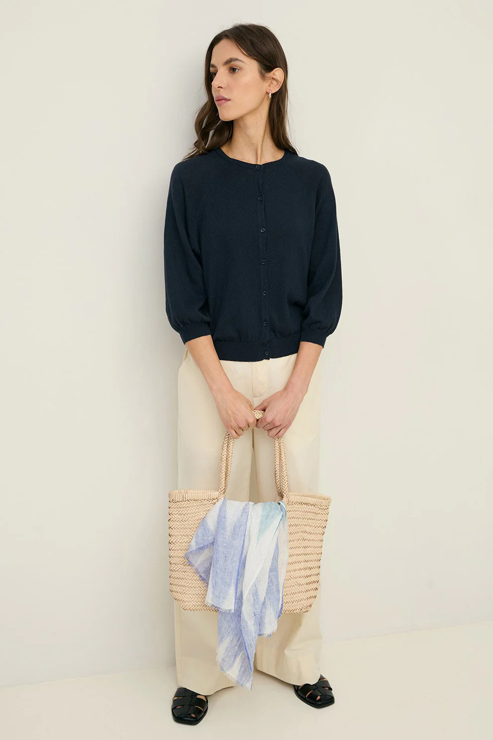 Round Neck Cardigan - Navy - Image 6