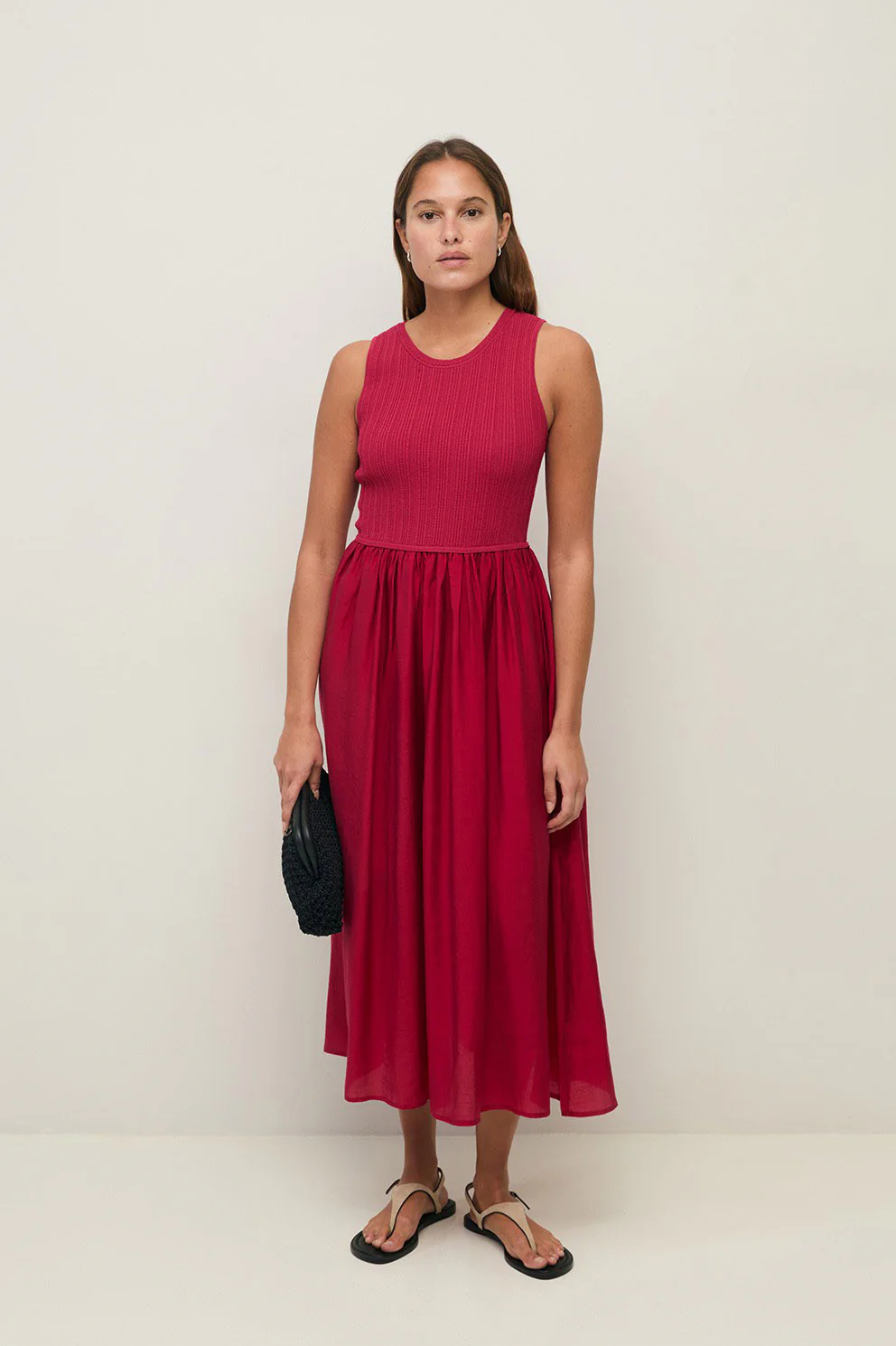 Shirred Detail Midi Dress - Raspberry