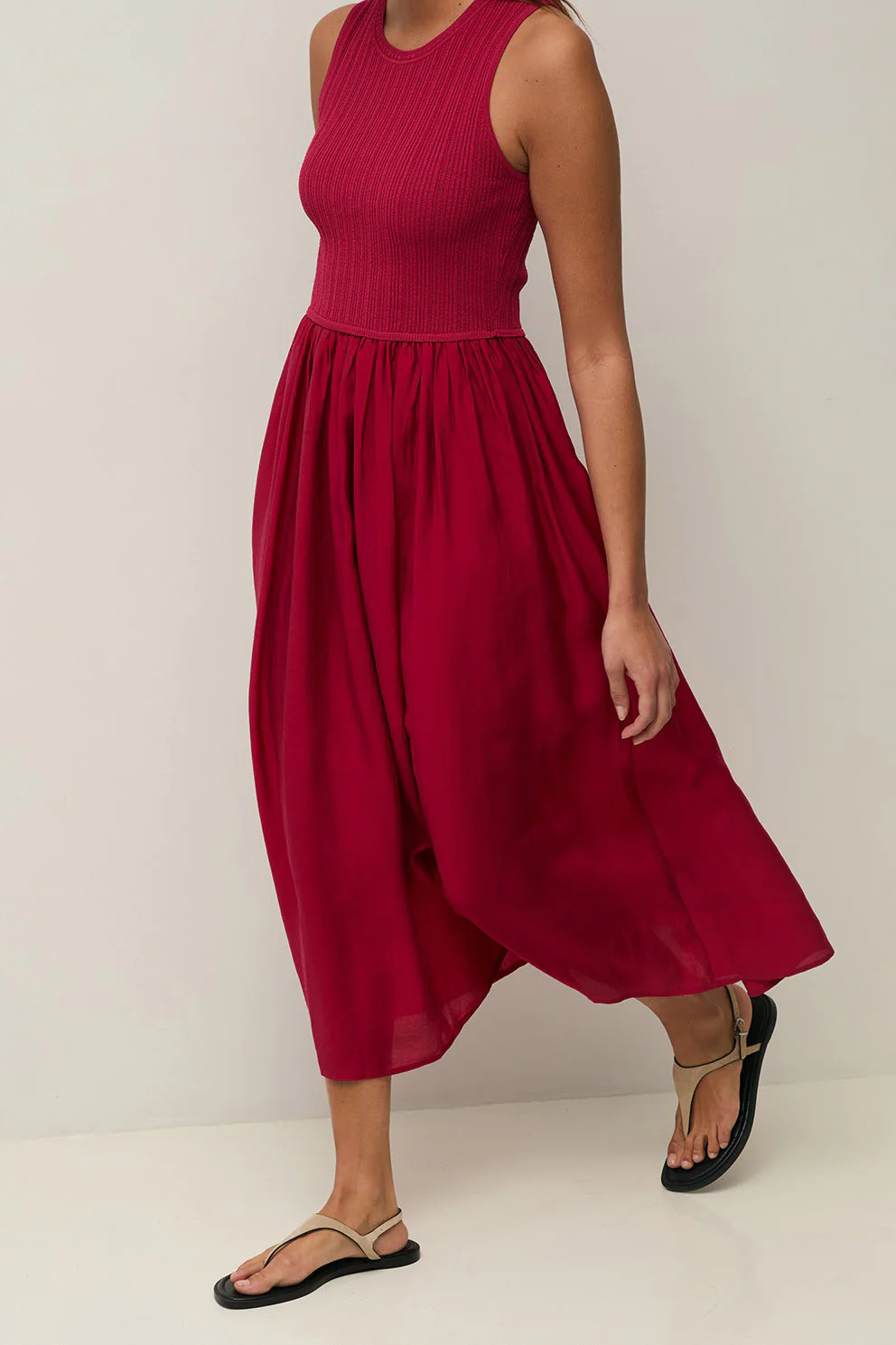 Shirred Detail Midi Dress - Raspberry - Image 2