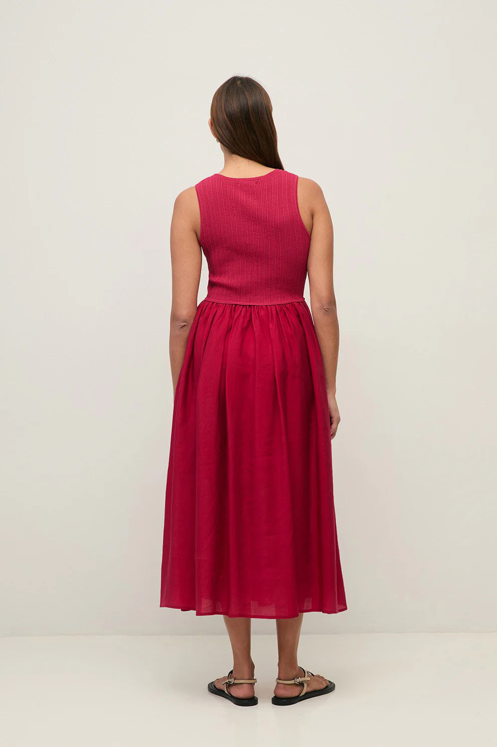 Shirred Detail Midi Dress - Raspberry - Image 4
