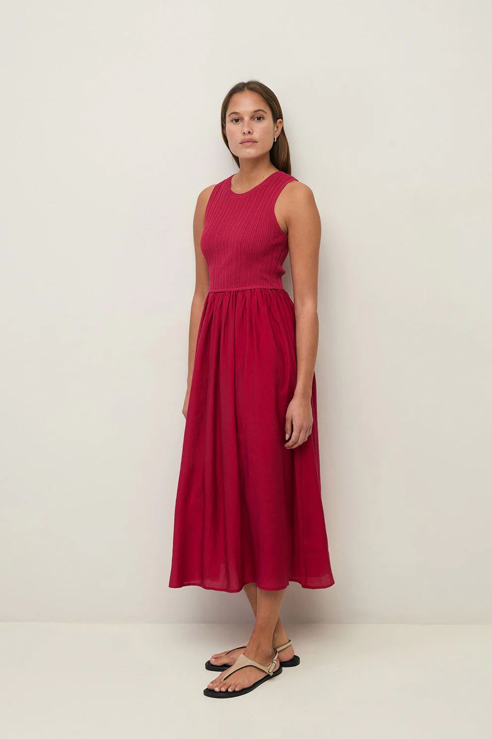 Shirred Detail Midi Dress - Raspberry - Image 5