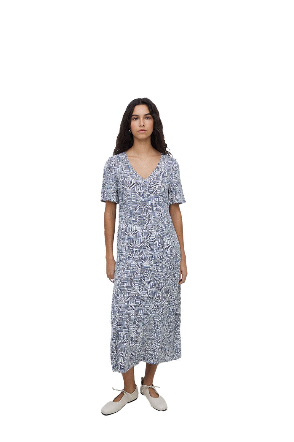 Stella Ecovero Viscose Geometric Print Midi Dress - Geometric