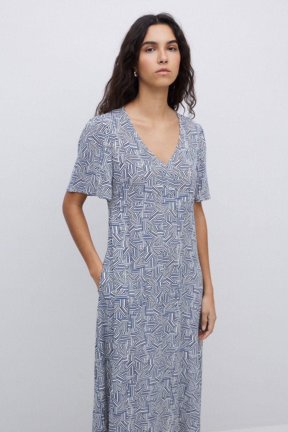 Stella Ecovero Viscose Geometric Print Midi Dress - Geometric - Image 4