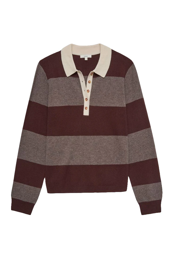 Stripe Collared Wool Blend Jumper - Maroon/Mole