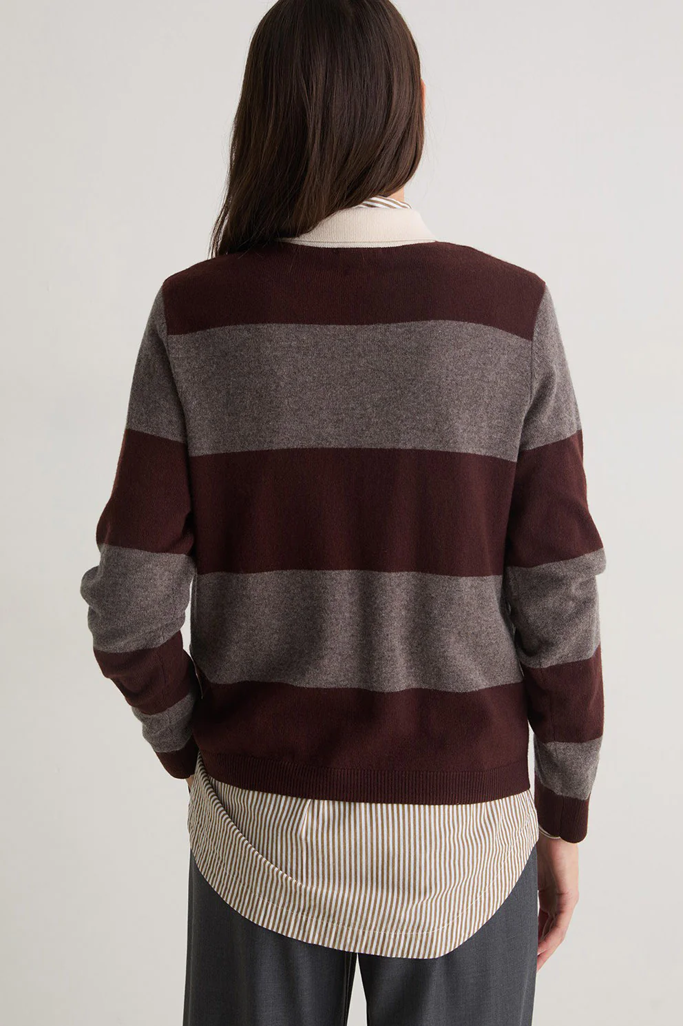 Stripe Collared Wool Blend Jumper - Maroon/Mole - Image 3