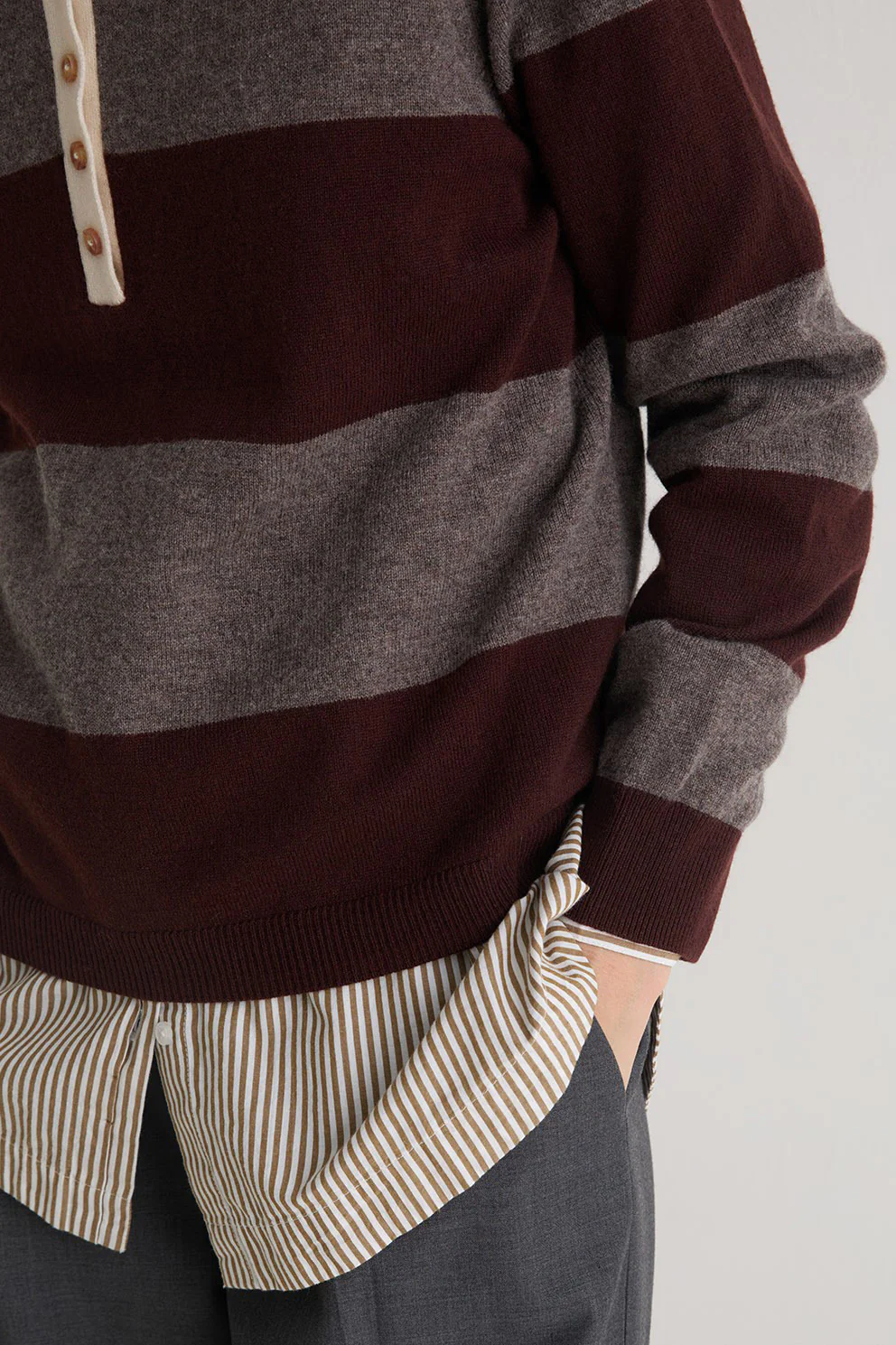 Stripe Collared Wool Blend Jumper - Maroon/Mole - Image 4