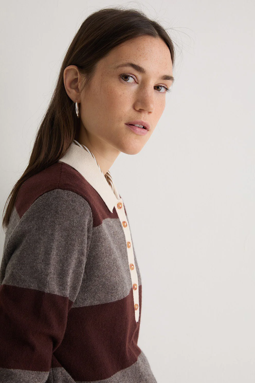 Stripe Collared Wool Blend Jumper - Maroon/Mole - Image 5