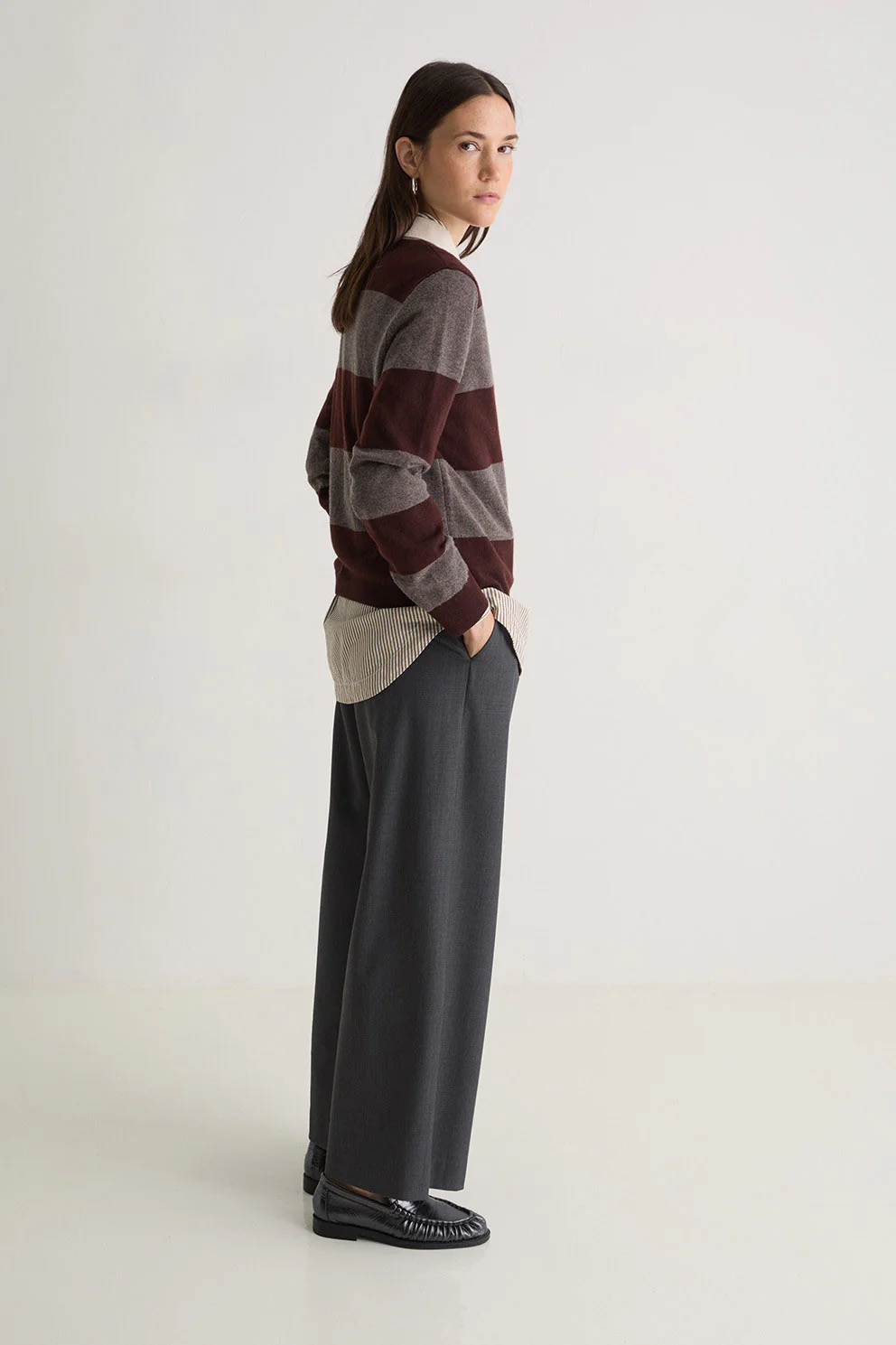 Stripe Collared Wool Blend Jumper - Maroon/Mole - Image 6