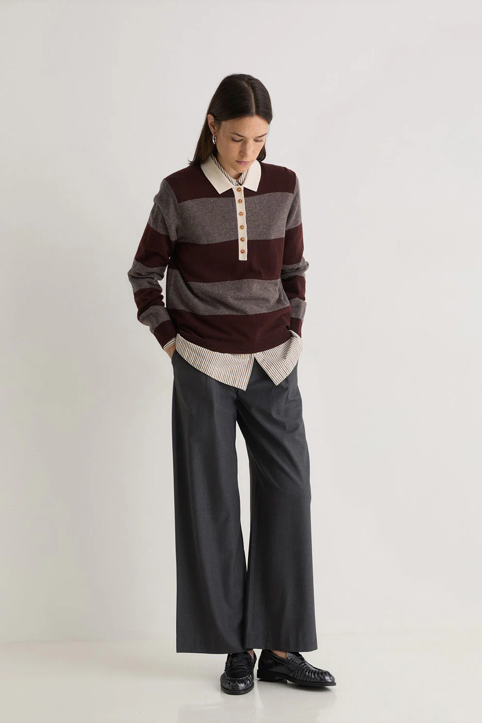 Stripe Collared Wool Blend Jumper - Maroon/Mole - Image 7
