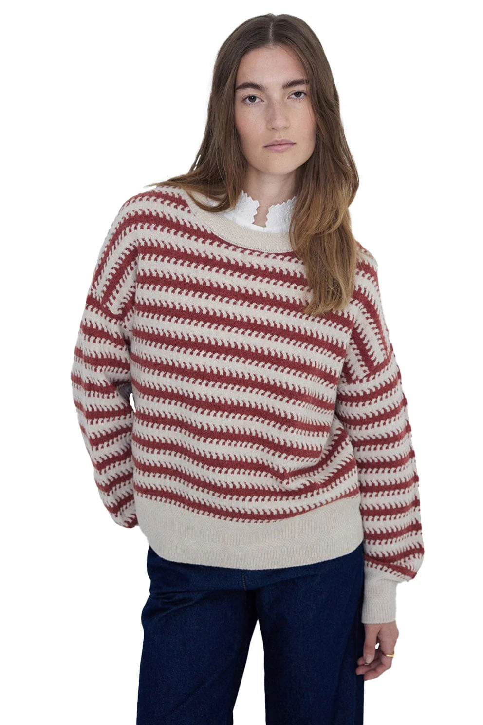 Stripe Wool Jumper - Ecru/Ancient Rose