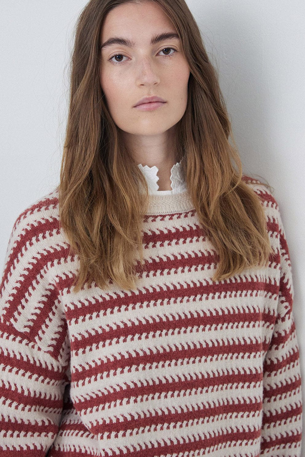 Stripe Wool Jumper - Ecru/Ancient Rose - Image 2