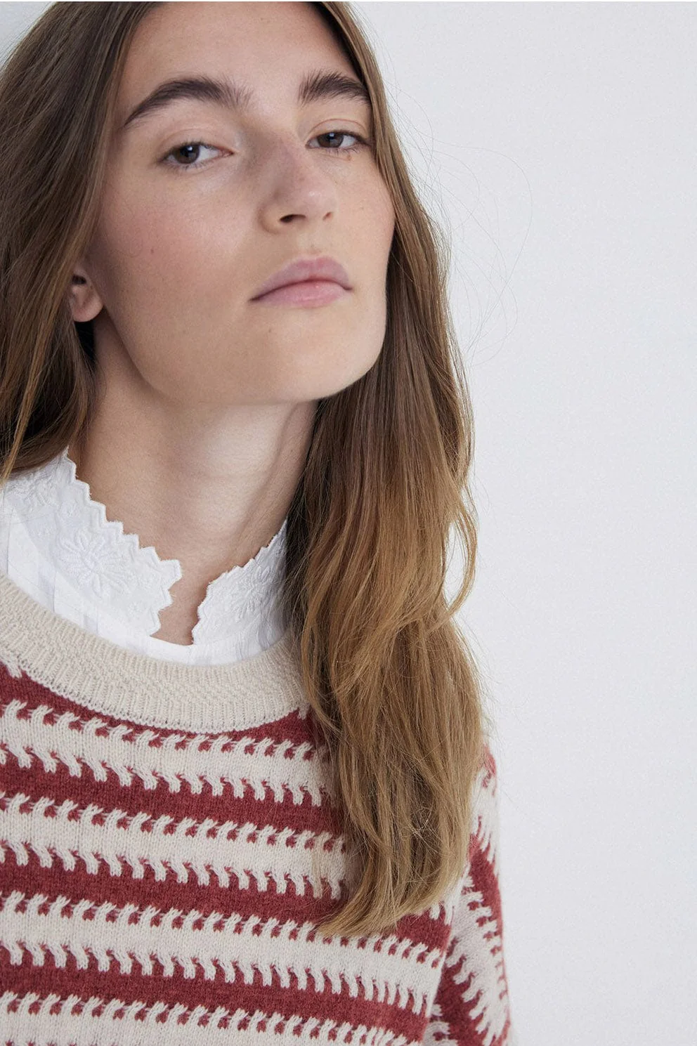 Stripe Wool Jumper - Ecru/Ancient Rose - Image 3