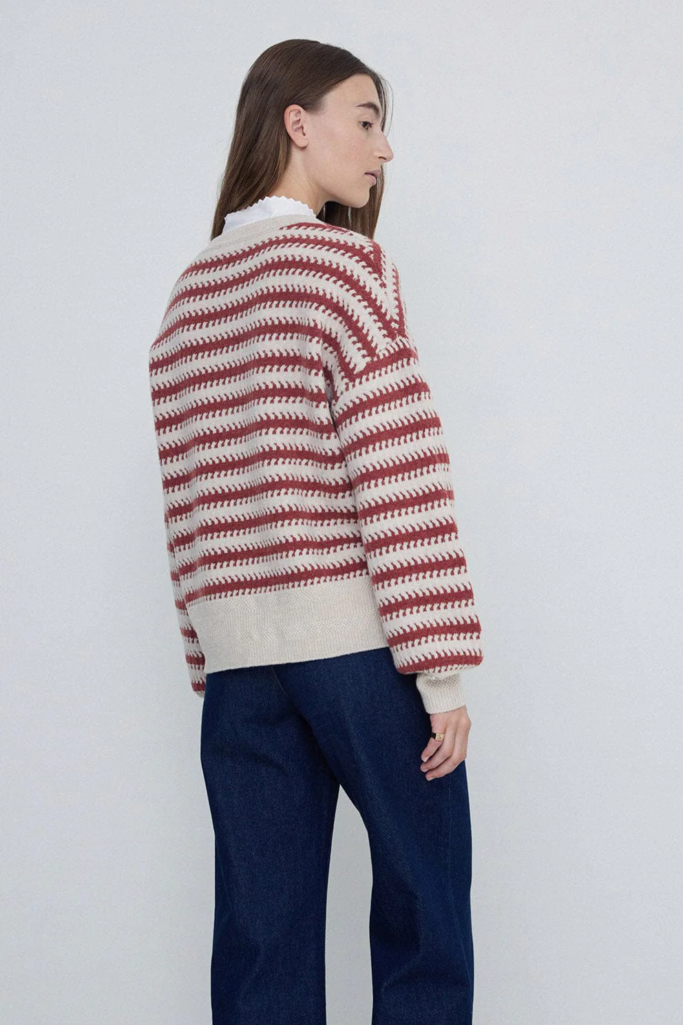 Stripe Wool Jumper - Ecru/Ancient Rose - Image 5
