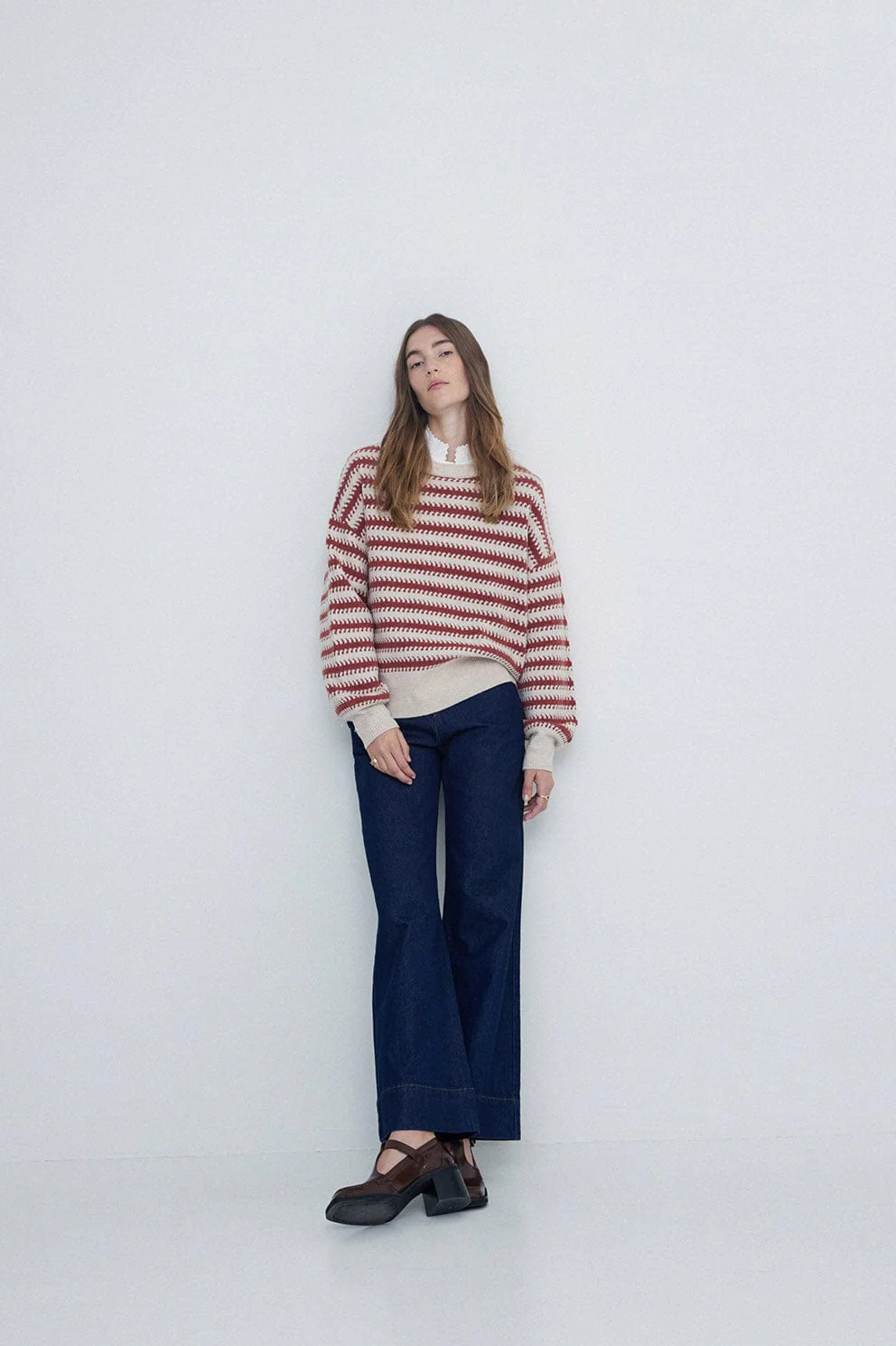 Stripe Wool Jumper - Ecru/Ancient Rose - Image 6