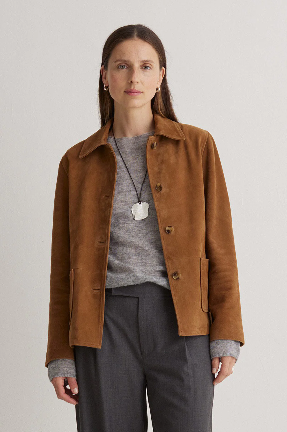 Suede Leather Jacket - Amber Brown - Image 2