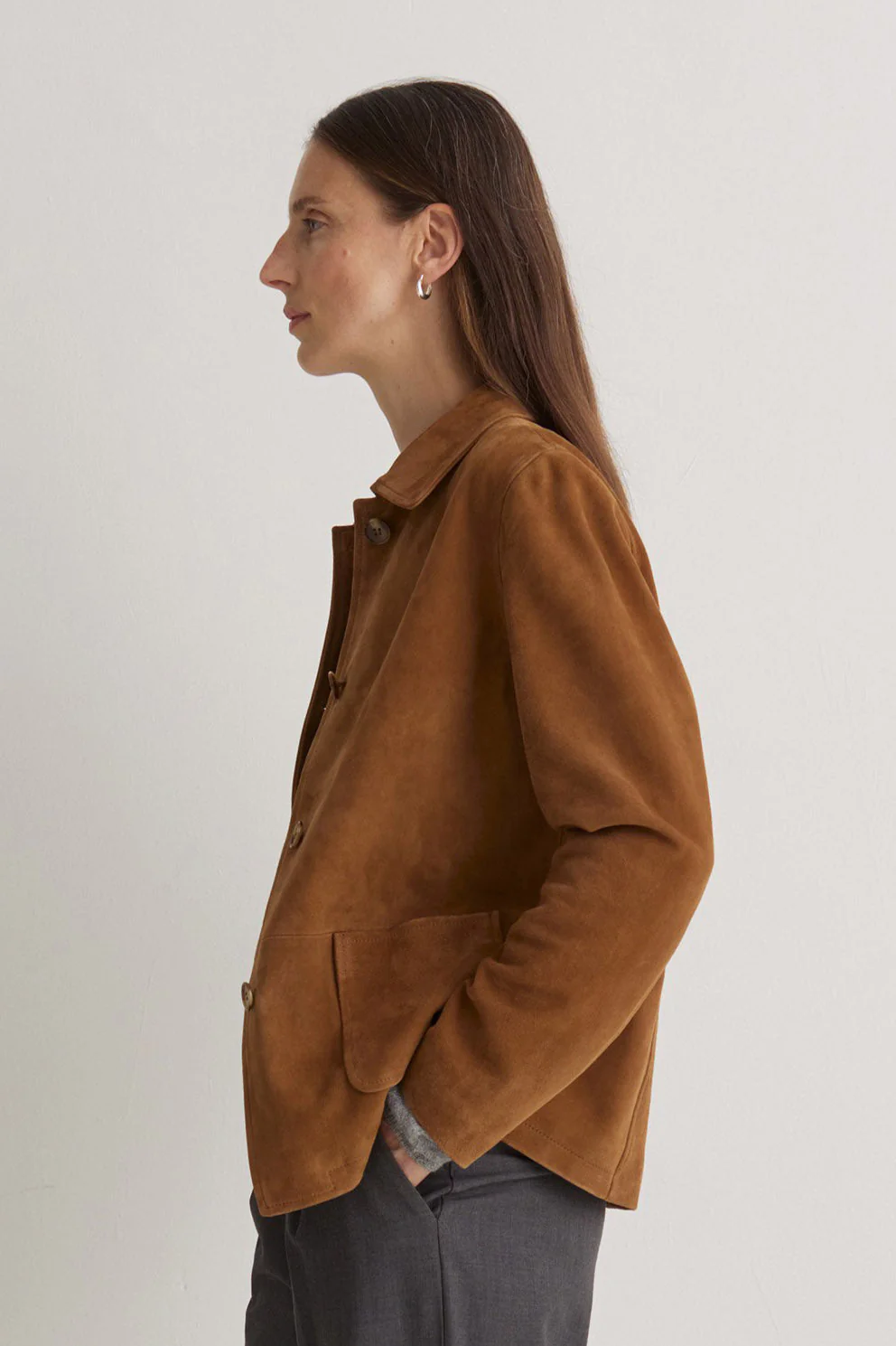 Suede Leather Jacket - Amber Brown - Image 3