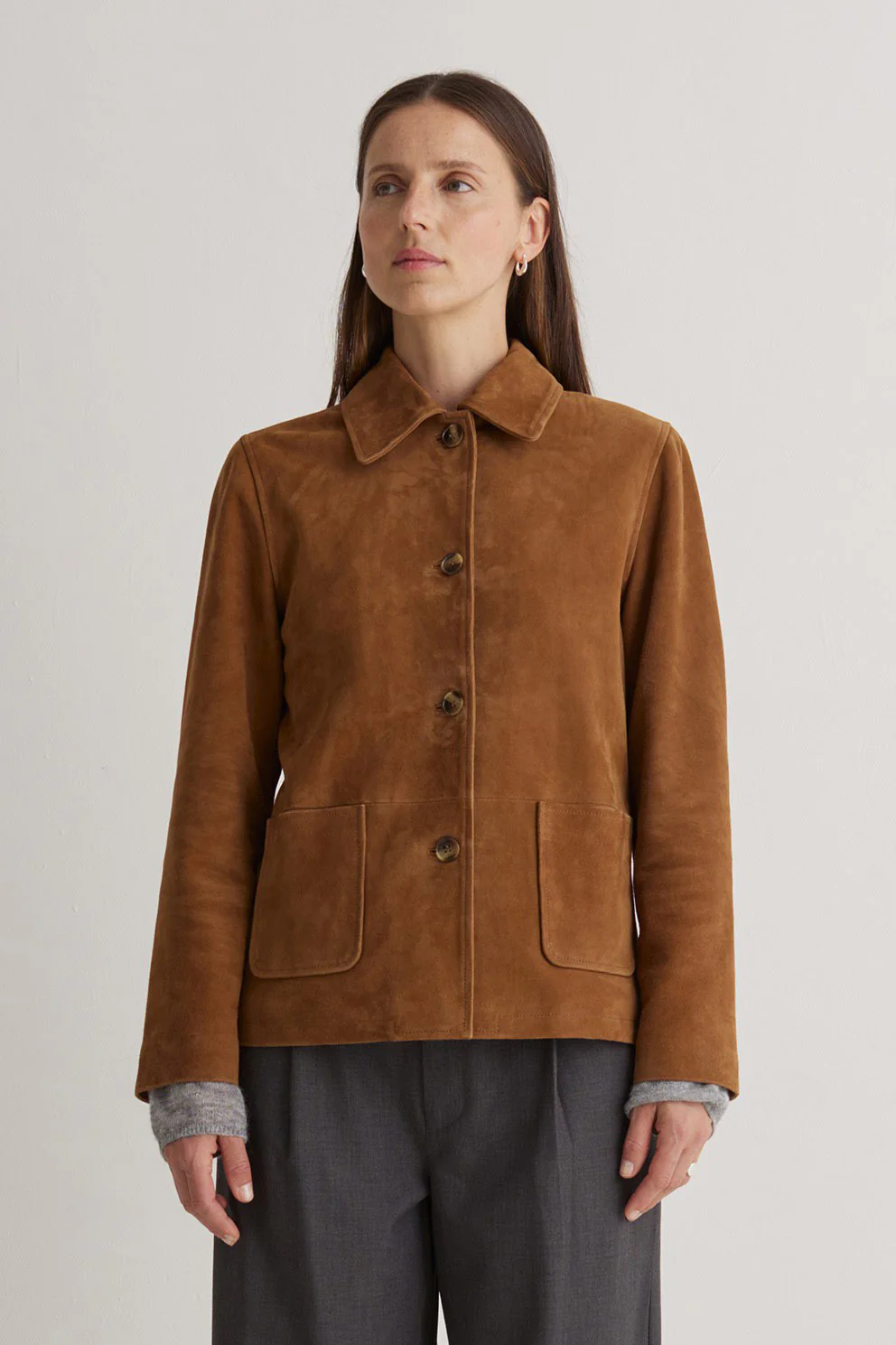 Suede Leather Jacket - Amber Brown - Image 5