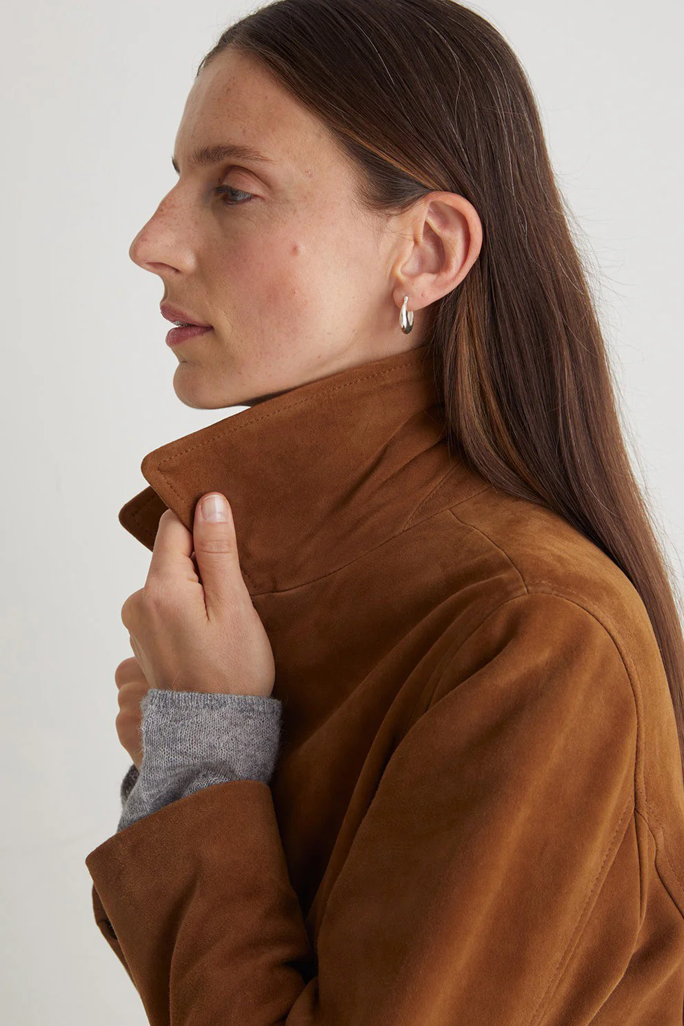 Suede Leather Jacket - Amber Brown - Image 6