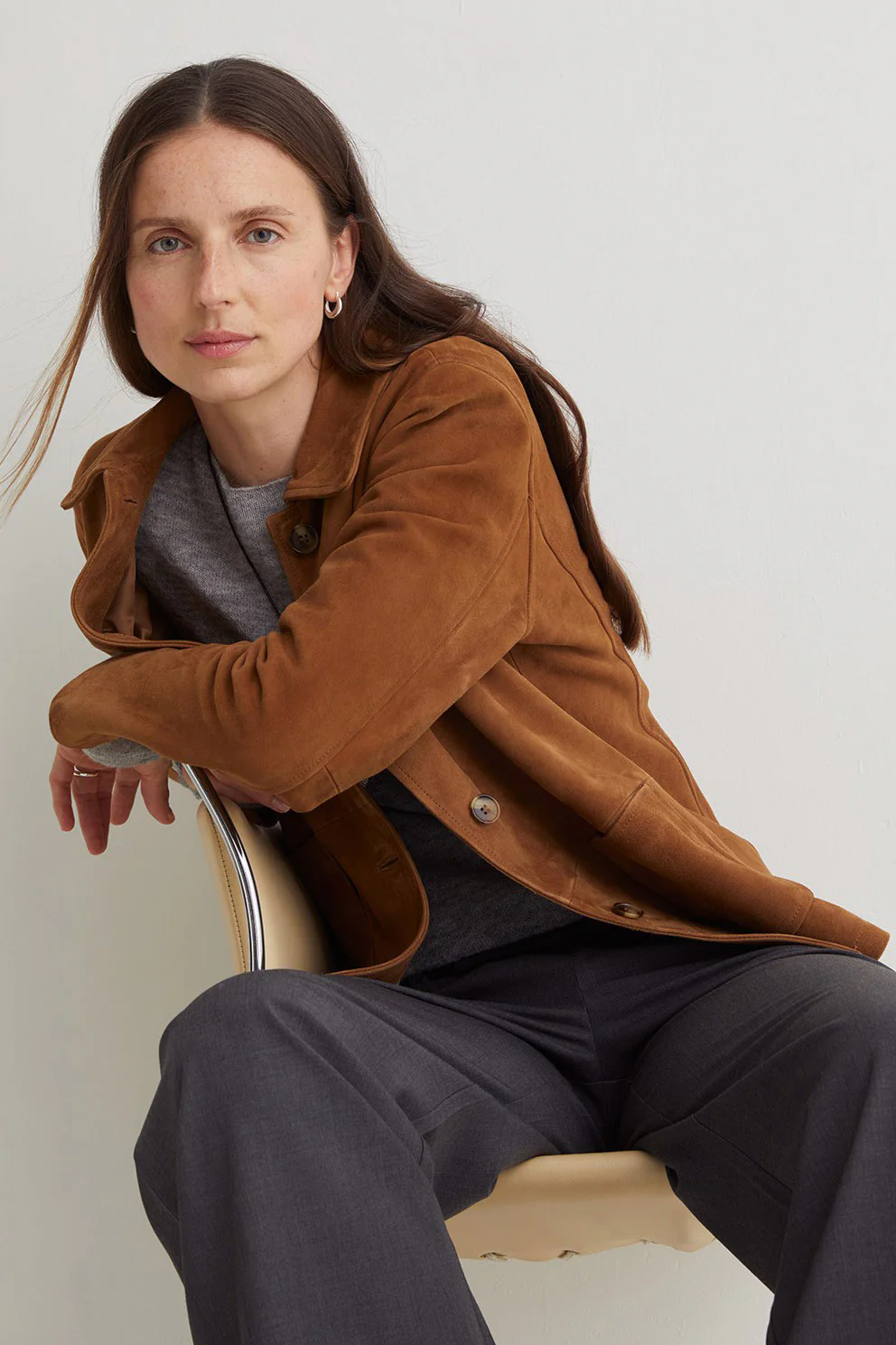 Suede Leather Jacket - Amber Brown - Image 8