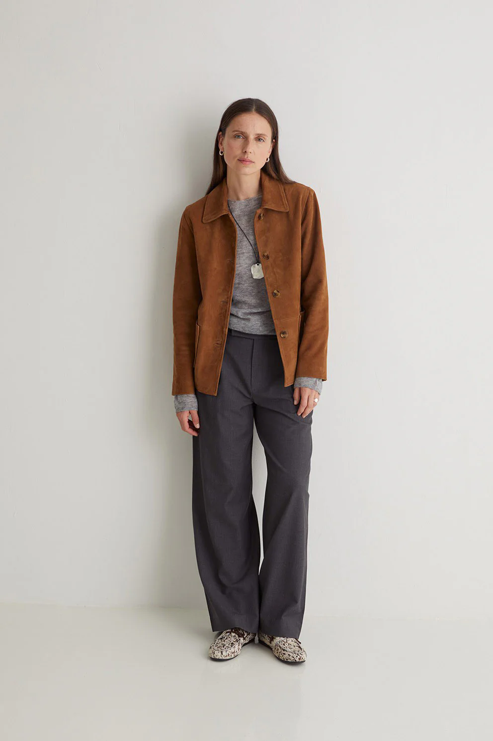 Suede Leather Jacket - Amber Brown - Image 9
