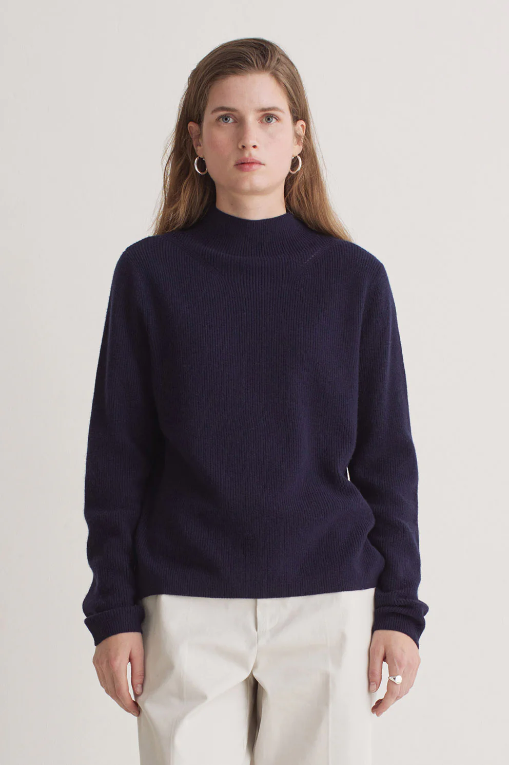 Wool Blend Fisherman's Rib Jumper - Navy