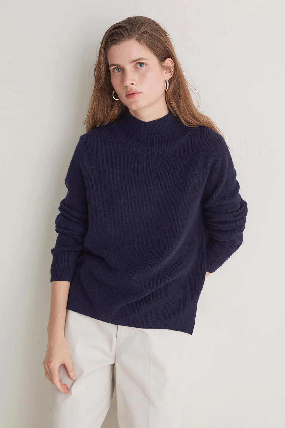 Wool Blend Fisherman's Rib Jumper - Navy - Image 3