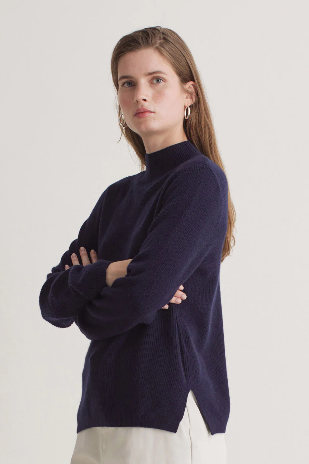 Wool Blend Fisherman's Rib Jumper - Navy - Image 4