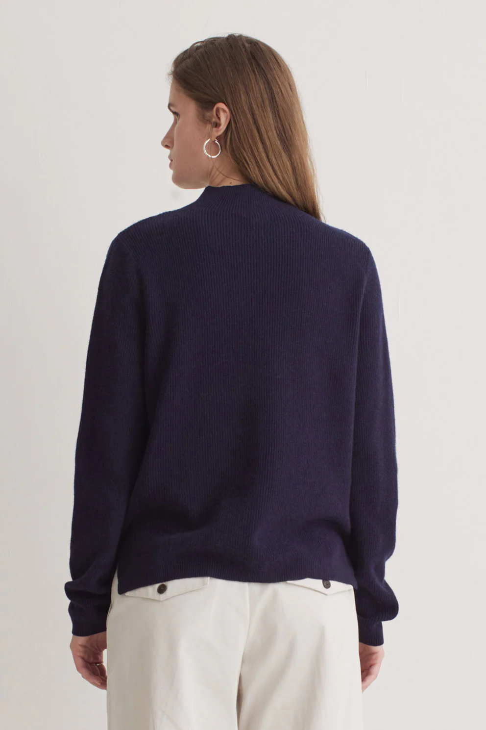 Wool Blend Fisherman's Rib Jumper - Navy - Image 5